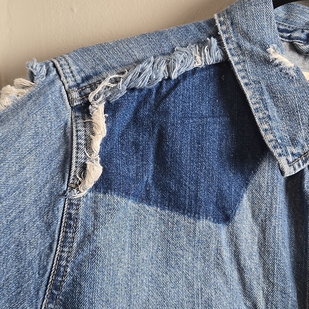 Pistola Distressed Cropped Blue Denim Jacket-Size Large - Picture 6 of 16